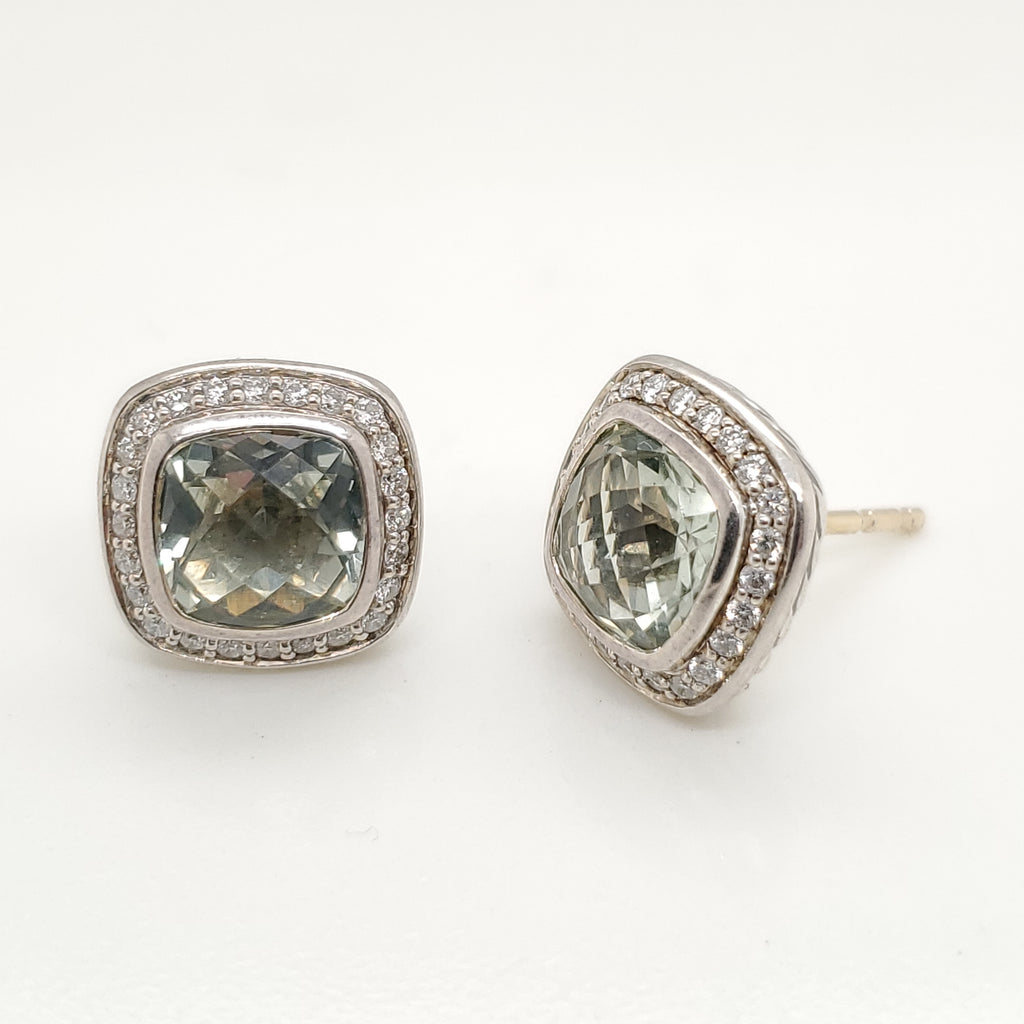 Pre-Owned David Yurman Albion 7mm Prasiolite and Diamond Earrings