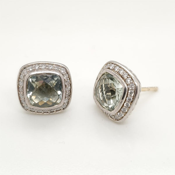 Pre-Owned David Yurman Albion 7mm Prasiolite and Diamond Earrings