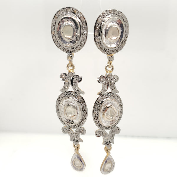 Vermeil Dangle Polki Cut Diamond Earrings