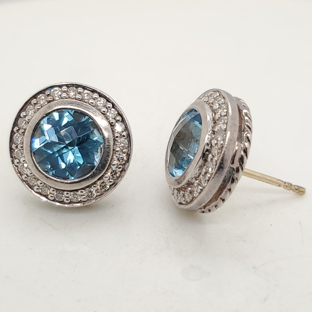 David Yurman Sterling Silver Blue Topaz And Diamond Albion Earrings
