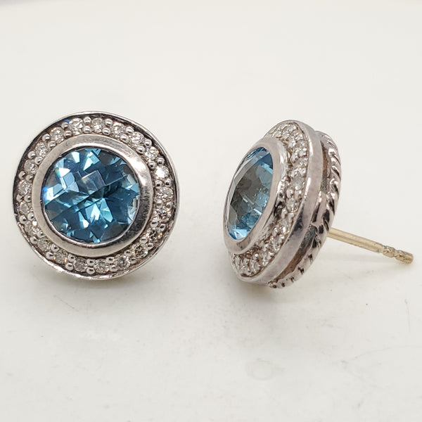 David Yurman Sterling Silver Blue Topaz And Diamond Albion Earrings