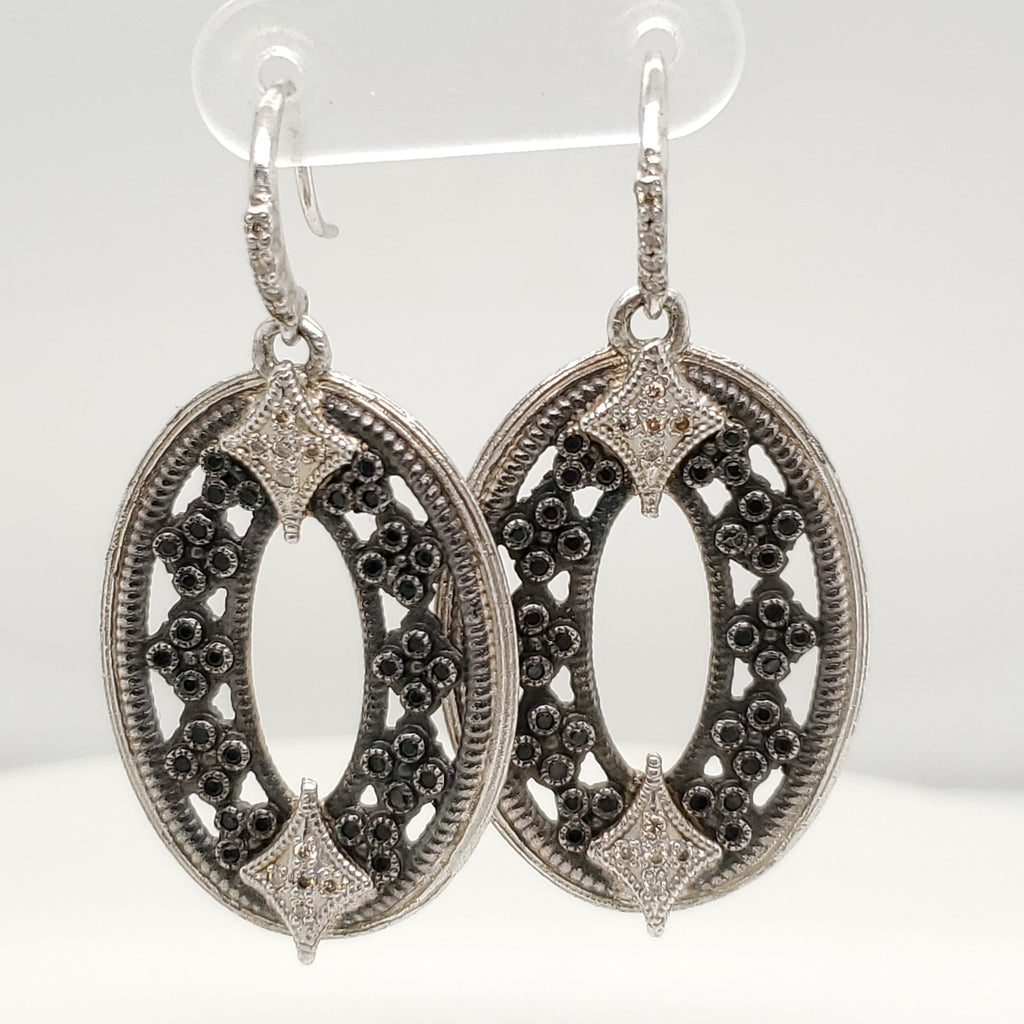 Emily Armenta Sterling Silver Diamond Dangle Earrings