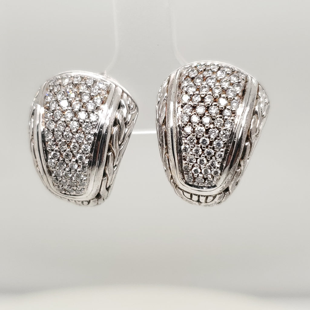 John Hardy Classic Chain Sterling Silver and Diamond Earrings