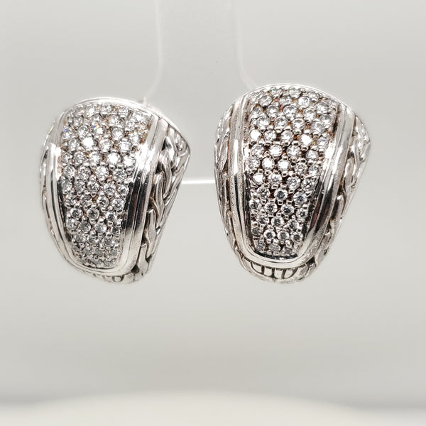 John Hardy Classic Chain Sterling Silver and Diamond Earrings