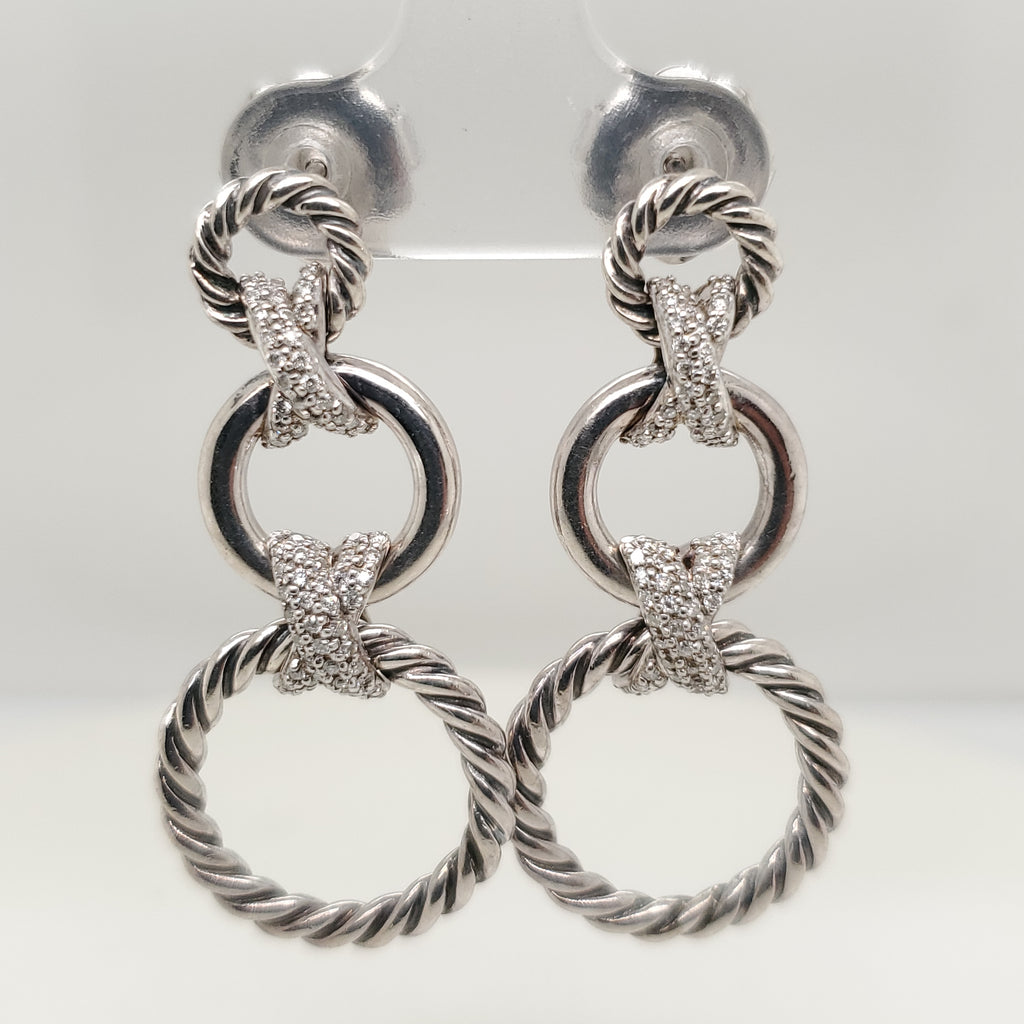 David Yurman Sterling Silver and Diamond Earrings