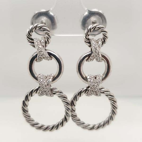 David Yurman Sterling Silver and Diamond Earrings