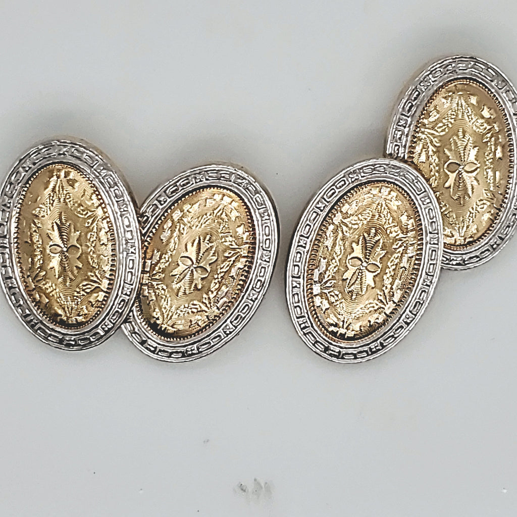 Art Deco 14kt yellow and white gold oval cufflinks