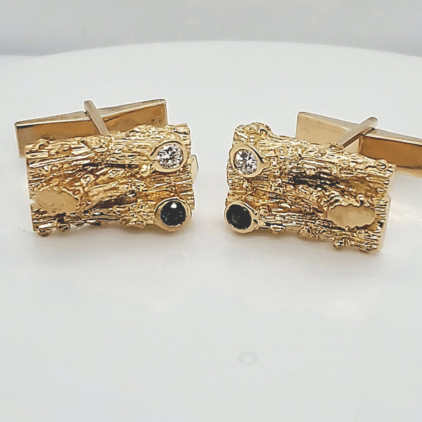 Vintage 18kt yellow gold diamond and sapphire cufflinks