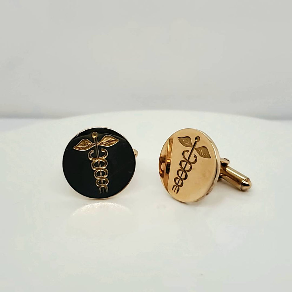 Vintage 14kt Yellow Gold Caduceus Cufflinks