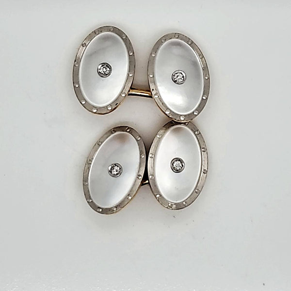 Art Deco 14kt Mother of Pearl and Diamond Cufflinks