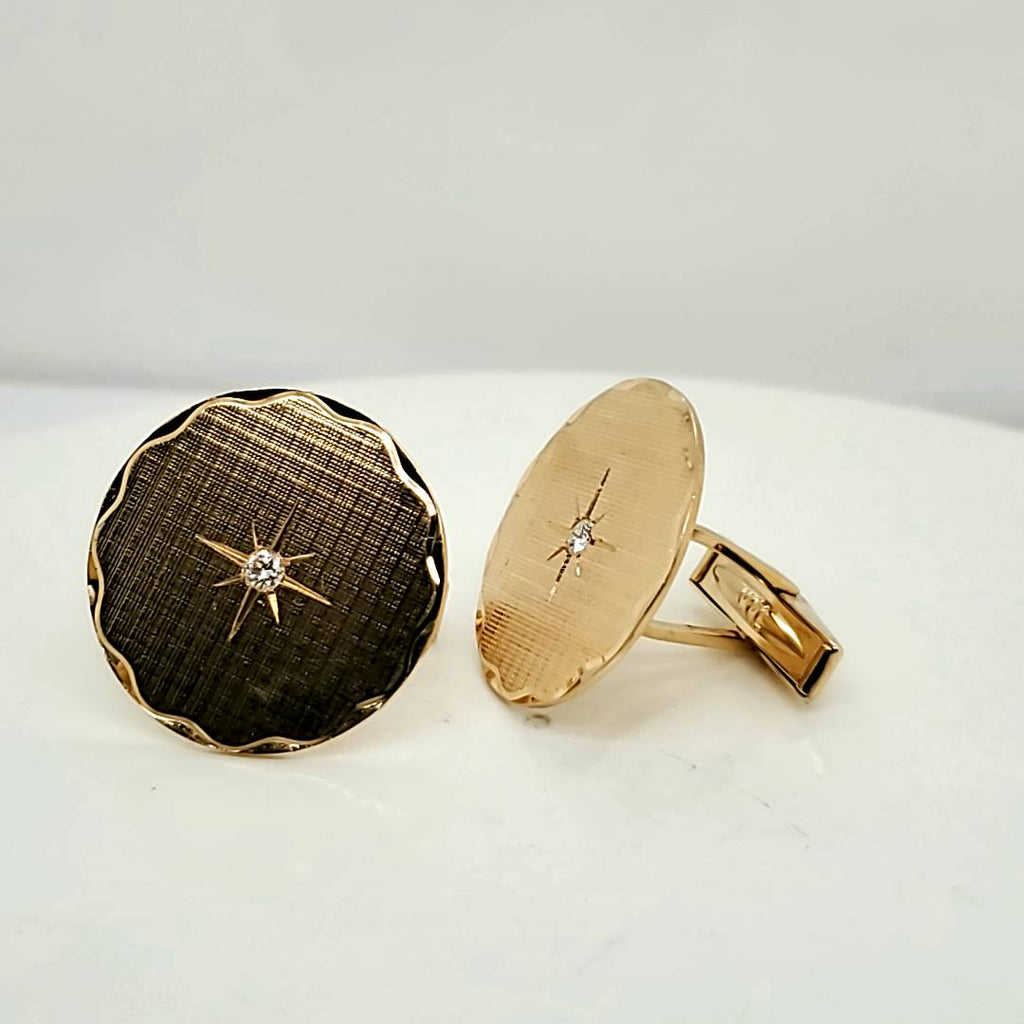 Vintage 14kt Yellow Goldand Diamond Cuff Links