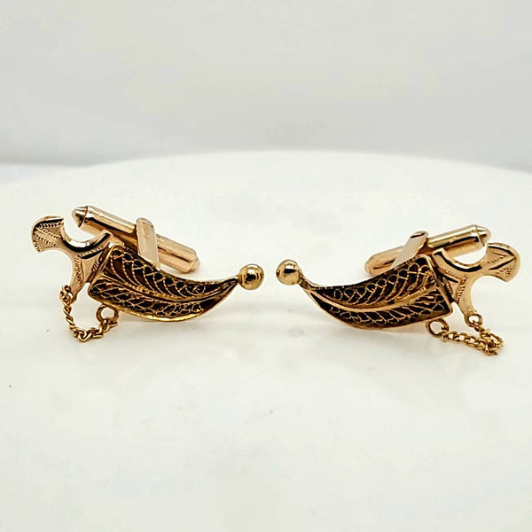 Vintage 18kt Yeloow Gold Filigree Sword Cufflinks