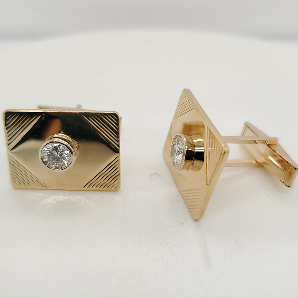 Vintage 14Kt Yellow Gold and Diamond Cuff Links