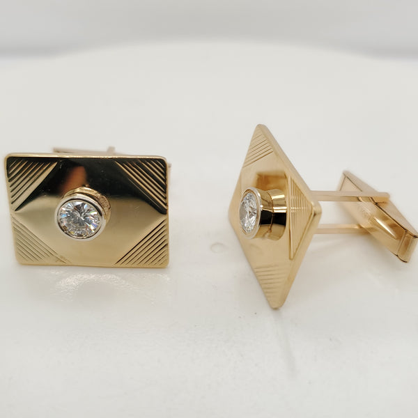 Vintage 14Kt Yellow Gold and Diamond Cuff Links