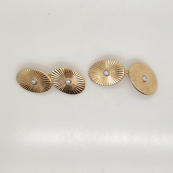 Vintage 14Kt Yellow Gold and Diamond Cuff Links