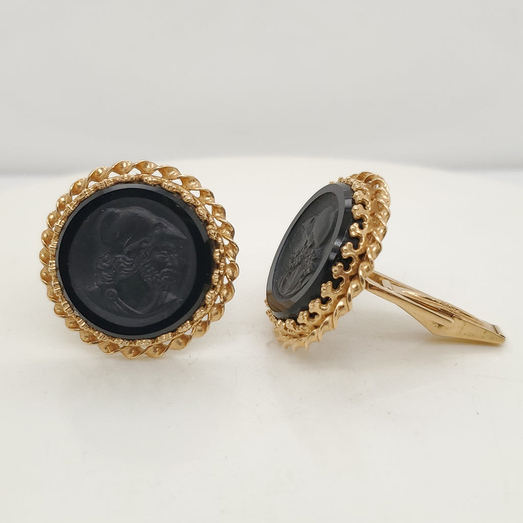 Vintage 14kt Yellow Gold and Onyx Cufflinks
