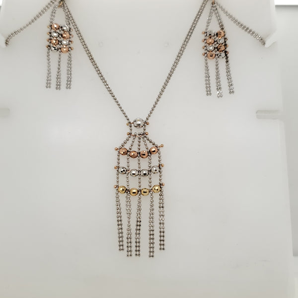 14kt White Yellow and Rose Gold Earring and Neckalce Suite